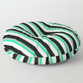 [ Thumbnail: Colorful Forest Green, Plum, Green, White, and Black Colored Lines Pattern Floor Pillow ]