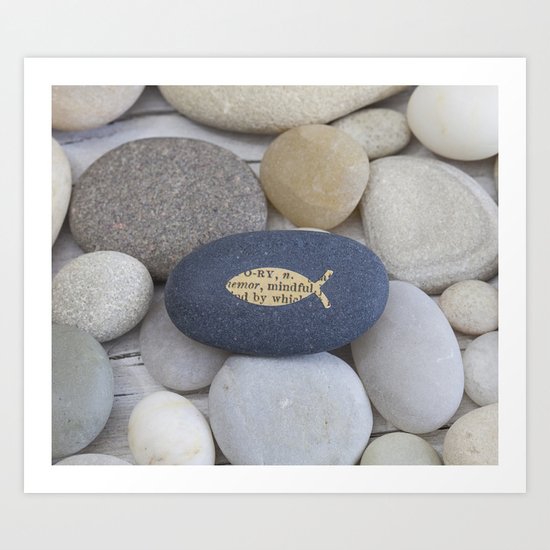 Mindful fish symbol on pebble Art Print