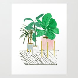 Apartment plants Art Print | Pattern, Interiordesign, Gouacheillustration, Decor, Minimal, Watercolor, Design, Traditionalart, Nature, Pastelcolours 