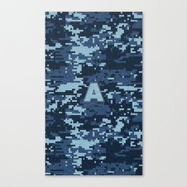 Personalized A Letter on Blue Military Camouflage Air Force Design, Veterans Day Gift / Valentine Gift / Military Anniversary Gift / Army Birthday Gift iPhone Case Canvas Print