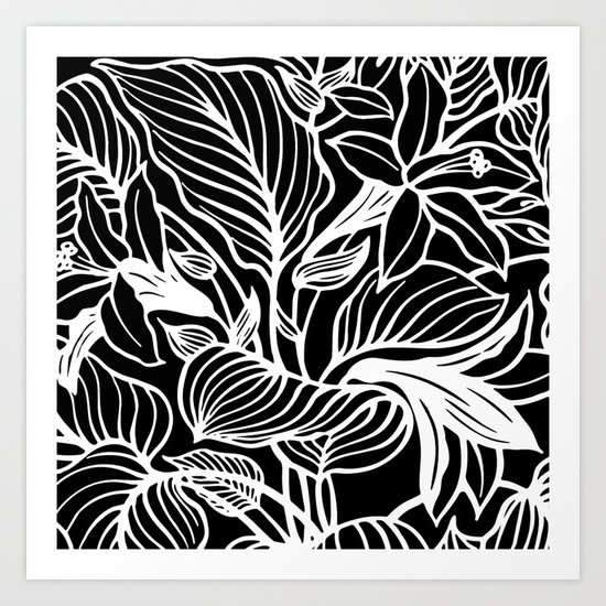 Black White Floral Art Print