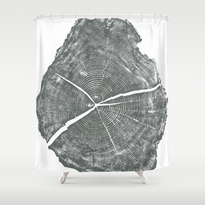 Woodcut Print Shower Curtain, Tree Print Shower Curtain