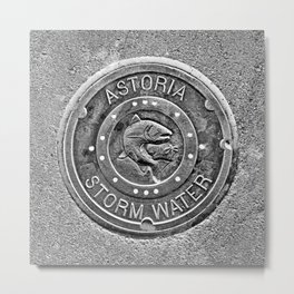 Astoria Storm Water, Monotone Metal Print | Design, Digital, Nature, Photo, Black and White, Astoria, Salmon, Fish, Urban, Stormdrain 