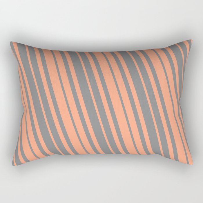 Light Salmon and Grey Colored Striped/Lined Pattern Rectangular Pillow