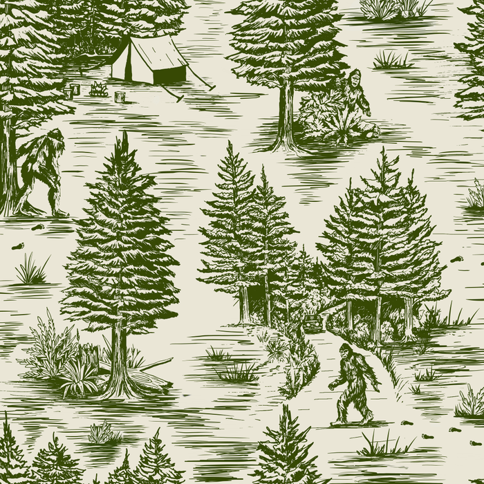 Bigfoot / Sasquatch Toile de Jouy in Forest Green