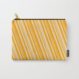 [ Thumbnail: Orange & Tan Colored Pattern of Stripes Carry-All Pouch ]