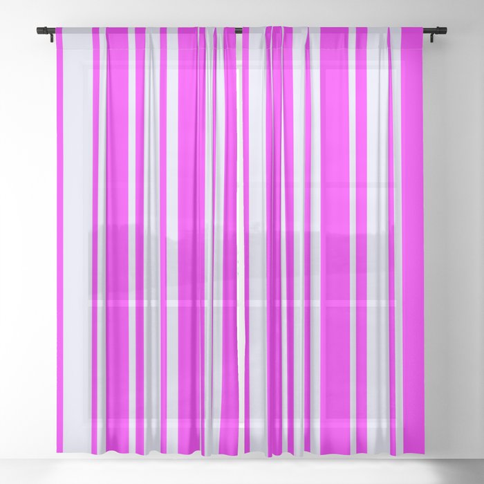Fuchsia & Lavender Colored Pattern of Stripes Sheer Curtain