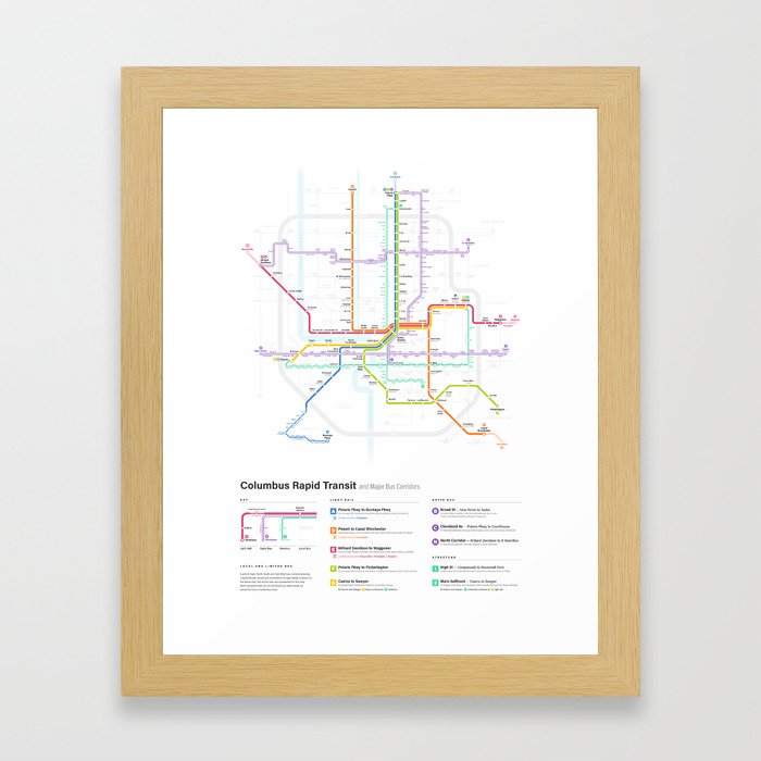 Columbus Transit Map Framed Art Print