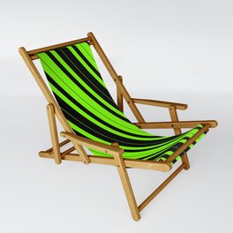 [ Thumbnail: Green & Black Colored Striped/Lined Pattern Sling Chair ]