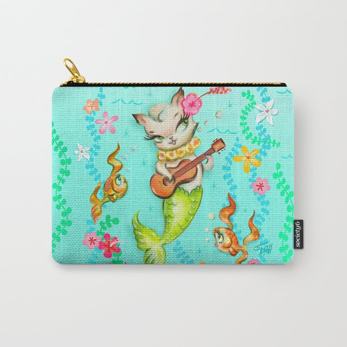 Mermaid Cat with Ukulele Carry-All Pouch