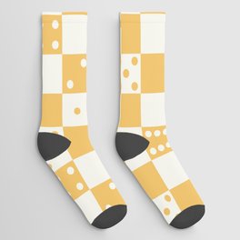 Checkered Dice Pattern (Creamy Milk & Banana Yellow Color Palette) Socks