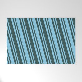 [ Thumbnail: Sky Blue and Dark Slate Gray Colored Lines Pattern Welcome Mat ]