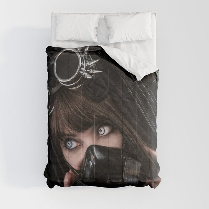 Cybergoth cyber girl black gas mask Comforter