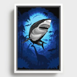 Shark Great White on Surreal Jurassic Scenery Framed Canvas