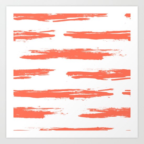 Brushed Stripe Deep Coral on White Art Print