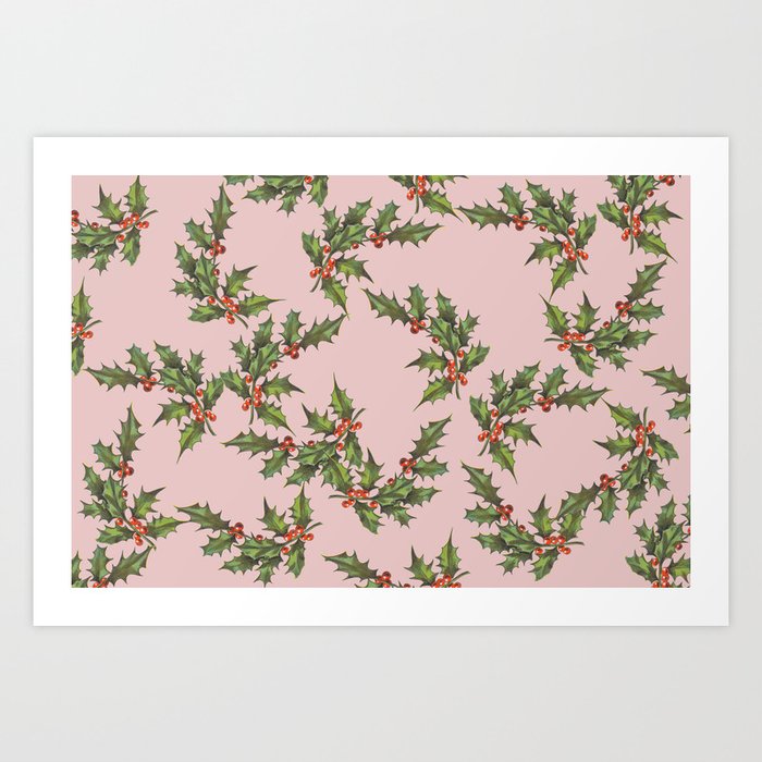 Big Mistletoe Branch Christmas pattern rose #x-mas Art Print