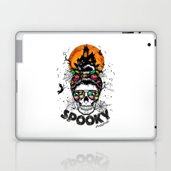Halloween spooky mama female skull witch Laptop & iPad Skin