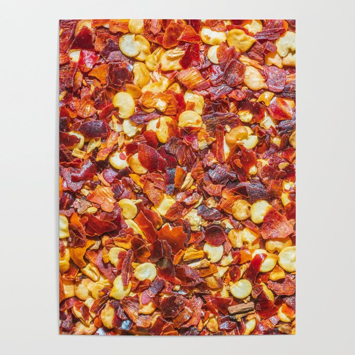 Red Hot Pepper Chili Flakes, Spicy Food Photograph Pattern Poster