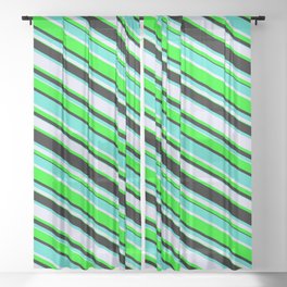 [ Thumbnail: Turquoise, Lavender, Lime & Black Colored Lines Pattern Sheer Curtain ]