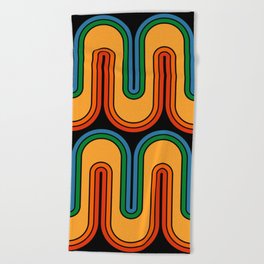 Retro 70s Style Geometric Sonic Wave Pattern 522 Orange Green Blue and Yellow Beach Towel