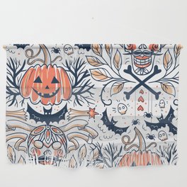 Halloween Pumpkin Scary Design Pattern White Wall Hanging