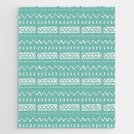 Zesty Zig Zag Bow Teal Blue and White Mud Cloth Pattern Jigsaw Puzzle