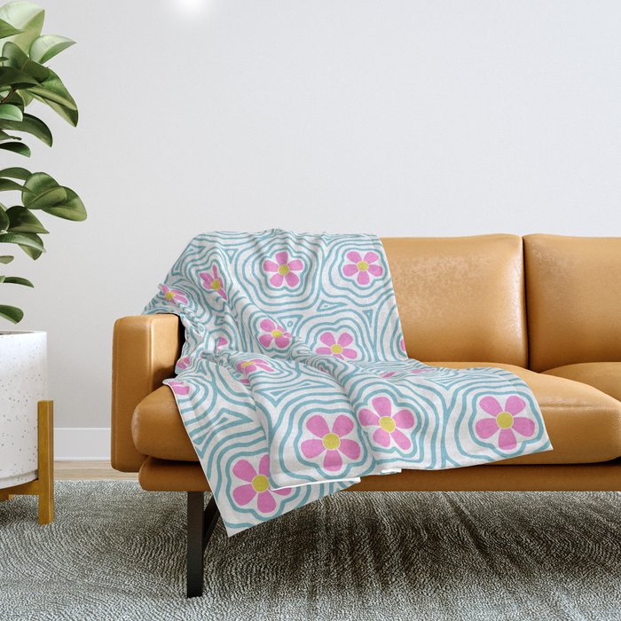 Y2K Flower Power // Groovy Turquoise Throw Blanket