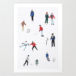 Ice Skating and Ice Hockey Snow Illustration Art Print
