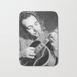 Django Reinhardt Bath Mat | Guitarist, Gypsy, Retro, Painting, Digital, Black And White, Gifts, Smoking, Guitar, Home 