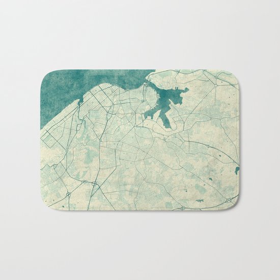 Havana Map Blue Vintage Bath Mat