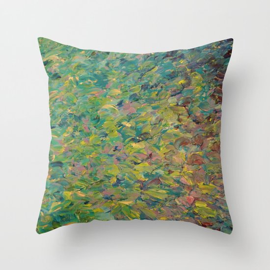 FIELDS OF BLUE - WOW Modern Abstract Shades of Blue and Green in Nature Theme Grass Waves Throw Pillow