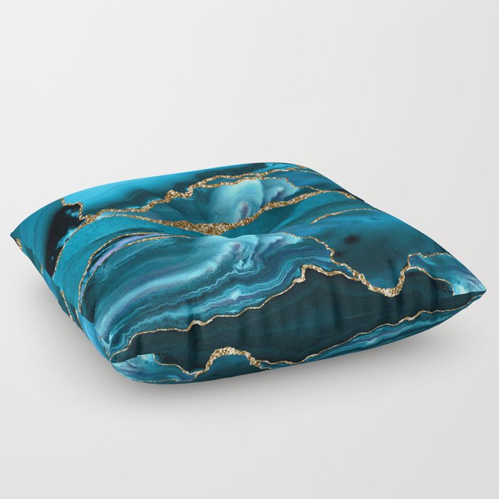 Abstract  Iceblue  And Gold Emerald Marble Landscape  Floor Pillow