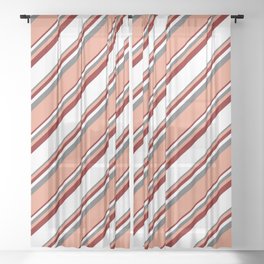 [ Thumbnail: Dim Gray, Dark Salmon, Maroon & White Colored Lines/Stripes Pattern Sheer Curtain ]