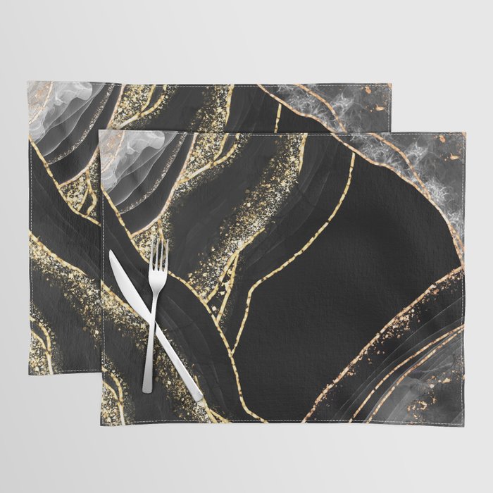 Black Night Glamour Marble Landscape Placemat by UtART Society6