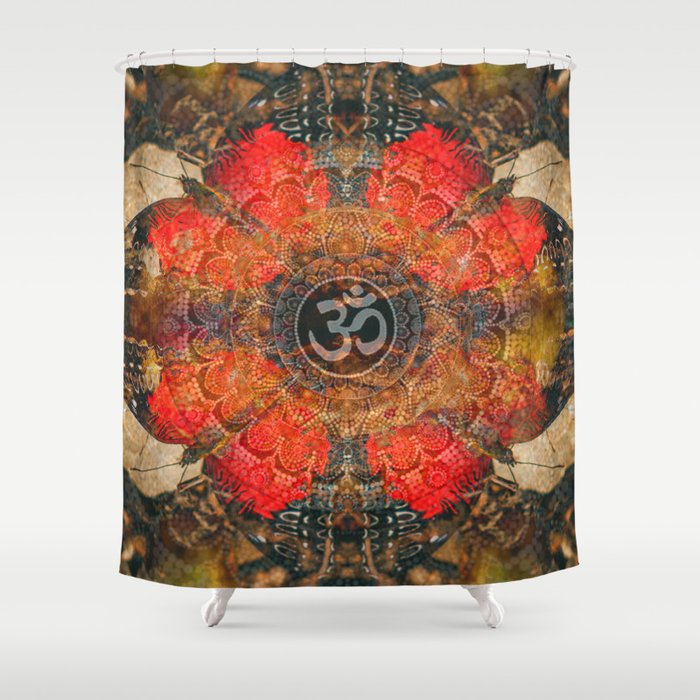 Om Butterflies Fractal Shower Curtain