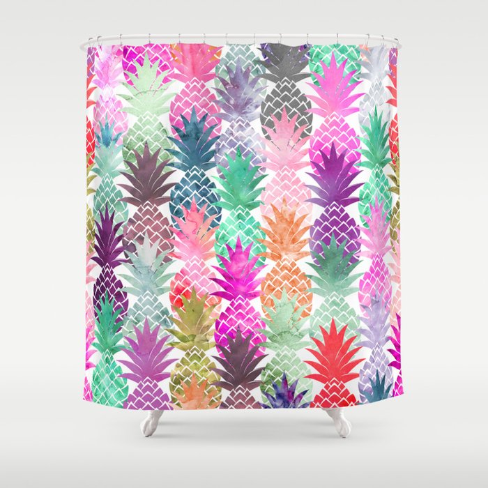 Bright exotic pineapples pastel watercolor pattern Shower Curtain by