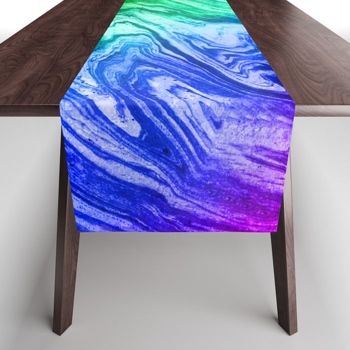 bright rainbow marbleized effect marble painting Table Runner