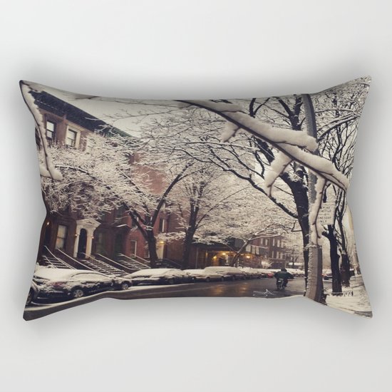 Photo of the beautiful Brooklyn Heights covered in icy snow Rectangular Pillow