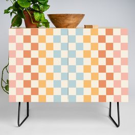 Retro Check Stripes Pattern in Light Muted Orange Blush Blue Cream  Credenza