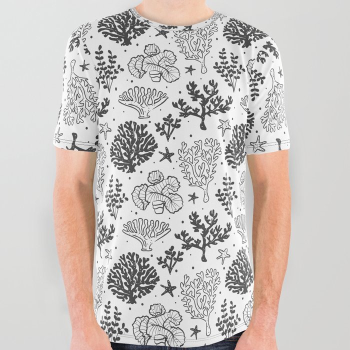 Dark Grey Coral Silhouette Pattern All Over Graphic Tee