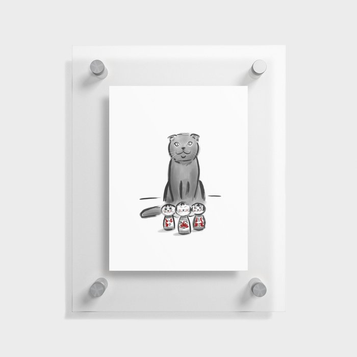 Cat and cat kokeshis Floating Acrylic Print