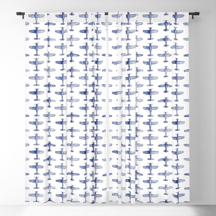 Blue Watercolor Airplanes Blackout Curtain