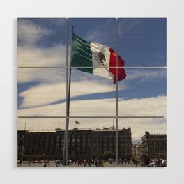 Mexico Photography - Mexican Flag Fluttering In The Wind Wood Wall Art