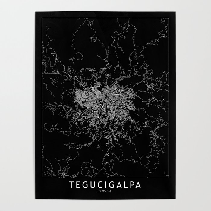Tegucigalpa Black Map Poster