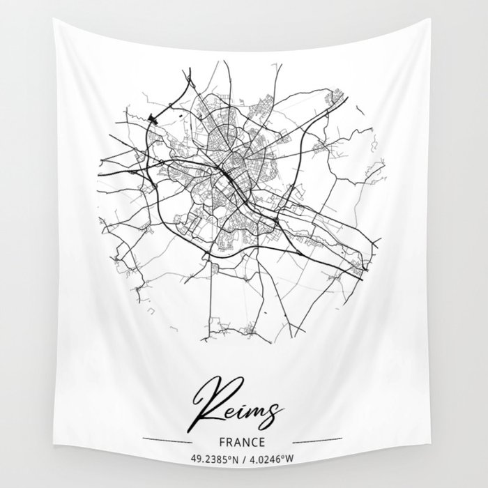 Reims Area City Map, Reims Circle City Maps Print, Reims Black Water 