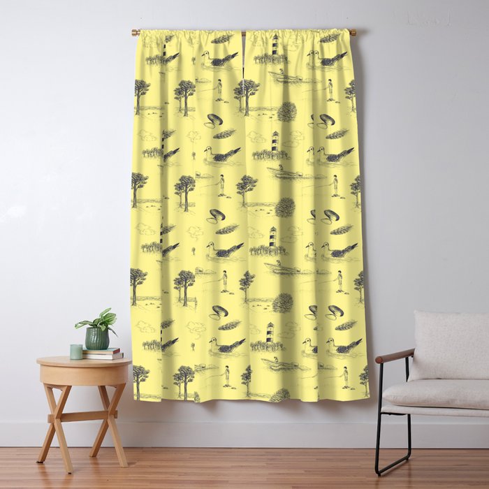 Seaside Town Toile Pattern Yellow And Dark Blue Blackout Curtain By Illucalliart Seaside Town Toile Pattern Yellow And Dark Blue Blackout Curtain By Illucalliart