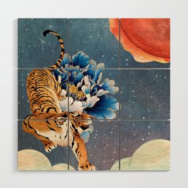 Tiger with Flower Wood Wall Art