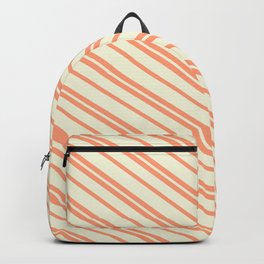 [ Thumbnail: Light Salmon and Beige Colored Stripes/Lines Pattern Backpack ]