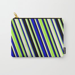 [ Thumbnail: Blue, Light Green, Beige & Black Colored Lines/Stripes Pattern Carry-All Pouch ]