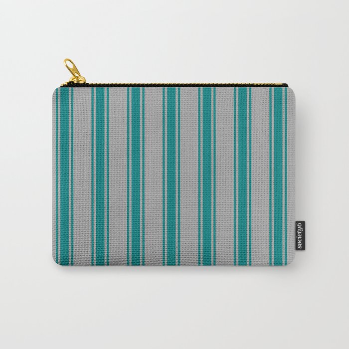 Dark Grey & Teal Colored Striped Pattern Carry-All Pouch